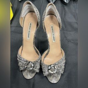 Manolo Blahnik Leopard Print Heels with Silver Accents
